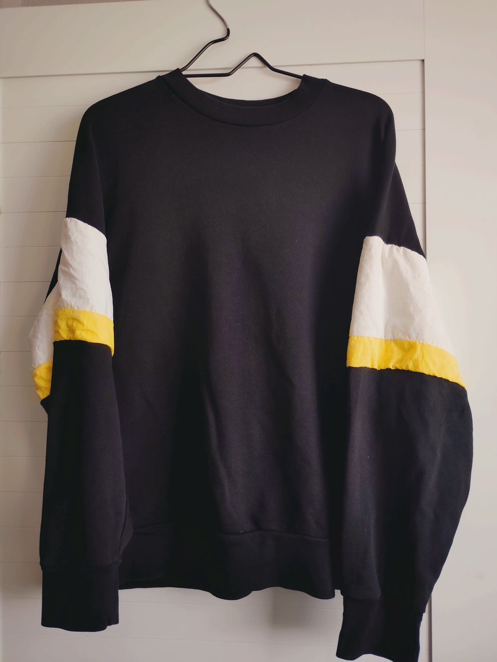 Zara Womens Wide Dolman Sleeve Oversized Sweater Colorblock Black Yellow Large
